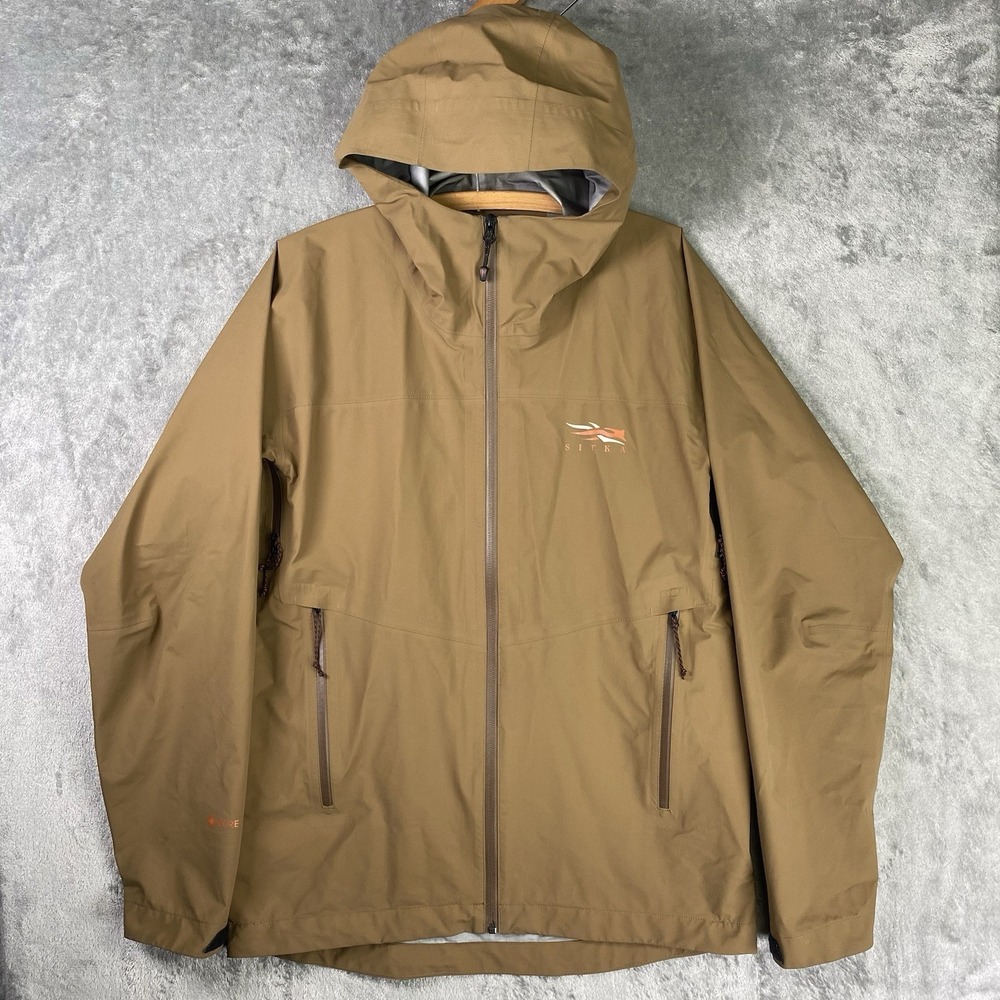 Sitka Dew Point Jacket Mens M Coyote Brown Gore-Tex Hooded Zipped Pockets *READ*